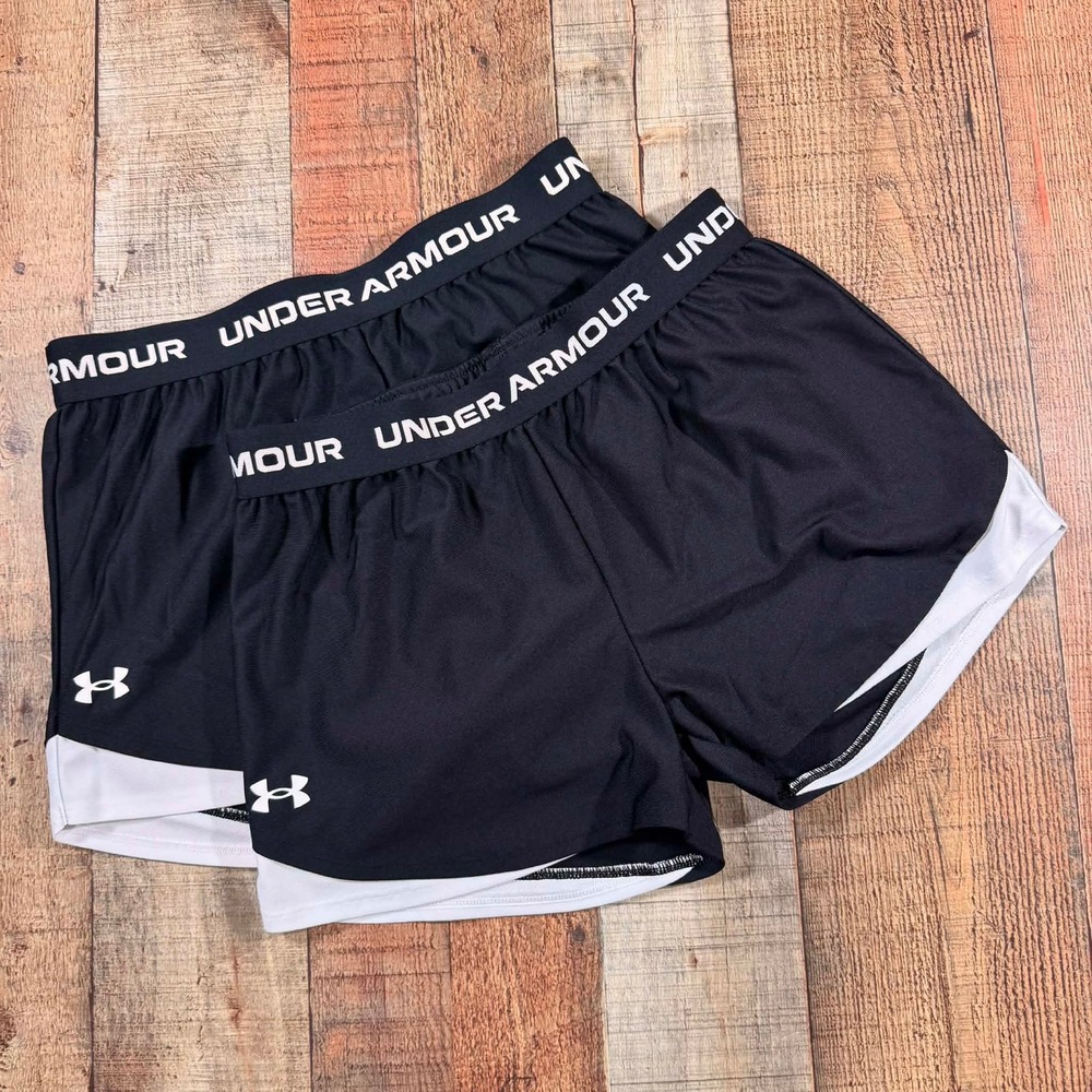 Under Armour Girls Black White Athletic Shorts Set 2 Pack Youth Large YL Lot